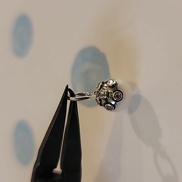 Pandora Sterling Silver & Pearl Dangle Charm Stamped 925 ALE - Picture 6 of 6